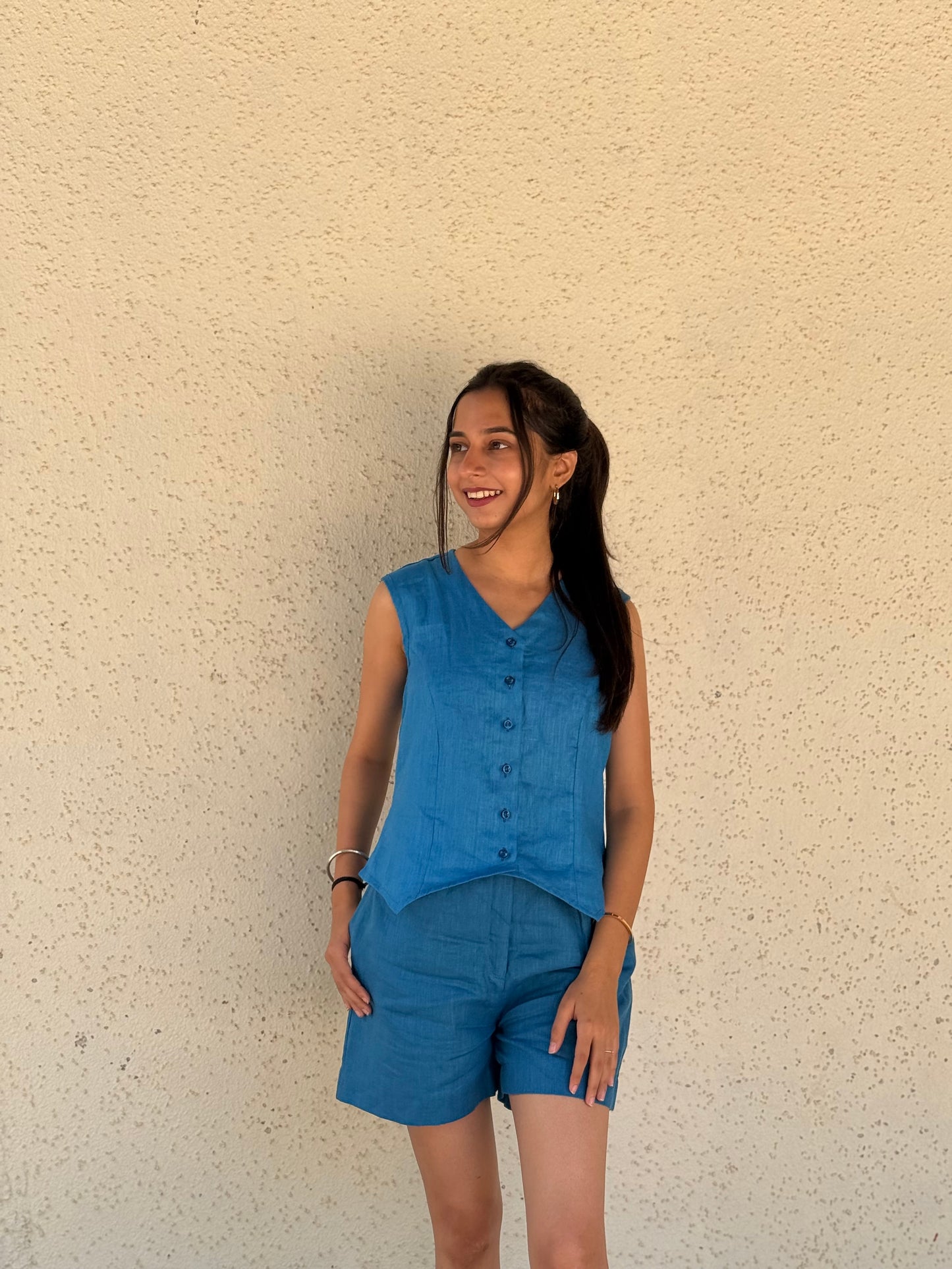 Linen Short Co-ord Set - Blue