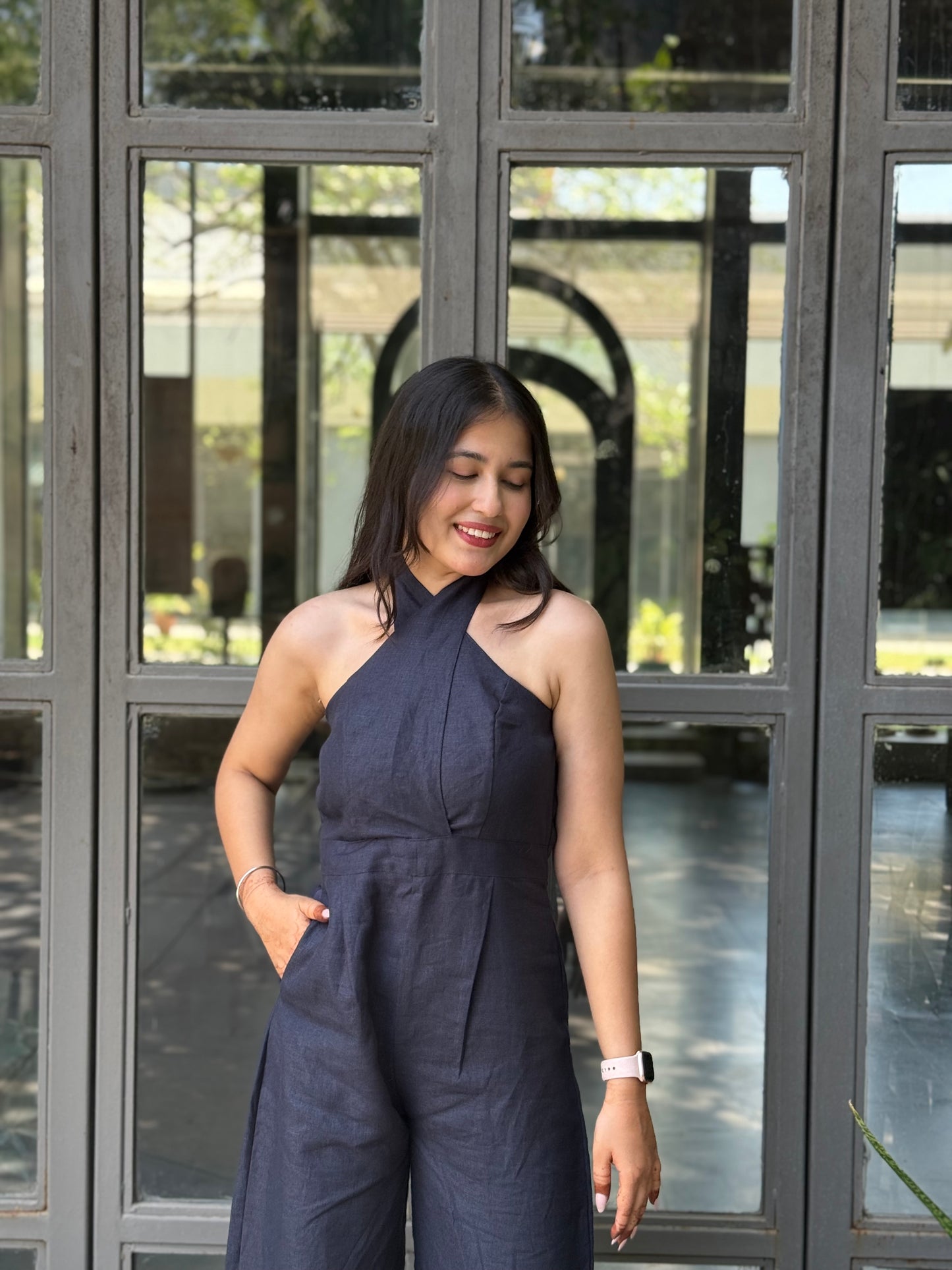 Halterneck Jumpsuit – Navy Blue