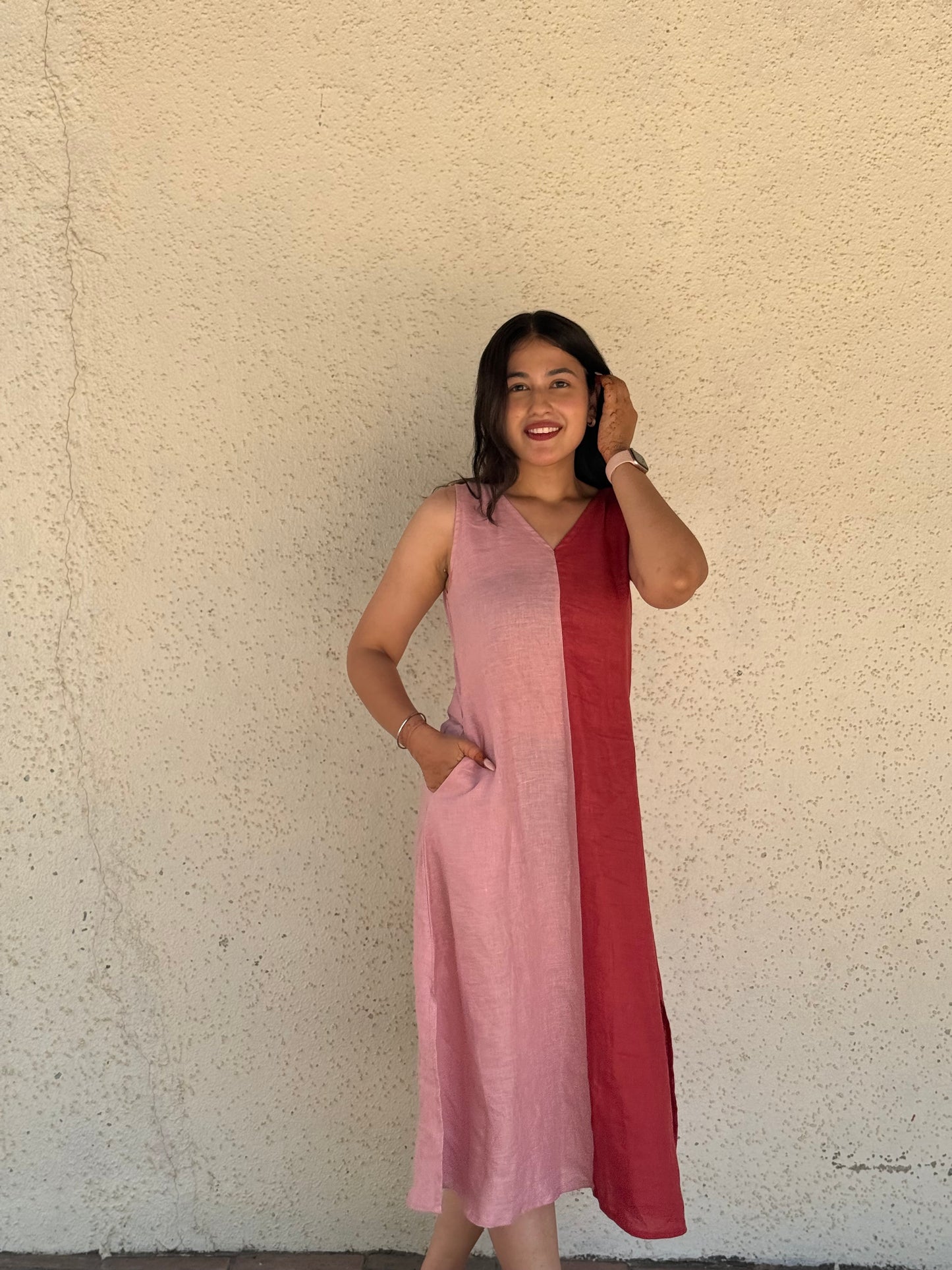 Two Tone Dress – Blush & Berry