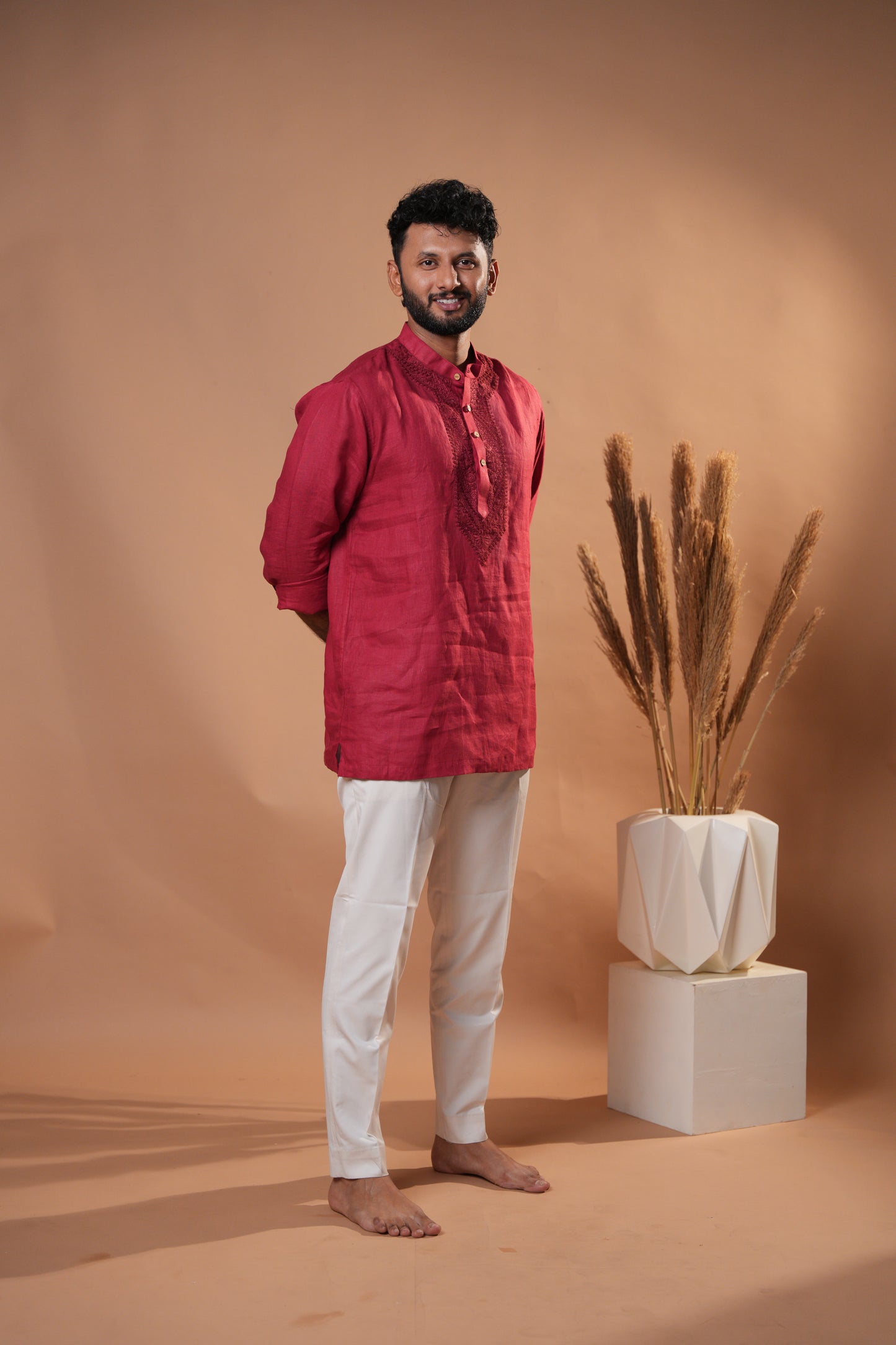 Dori Short Kurta - Cherry Red