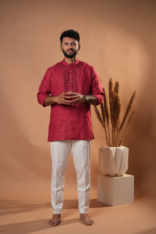 Dori Short Kurta - Cherry Red