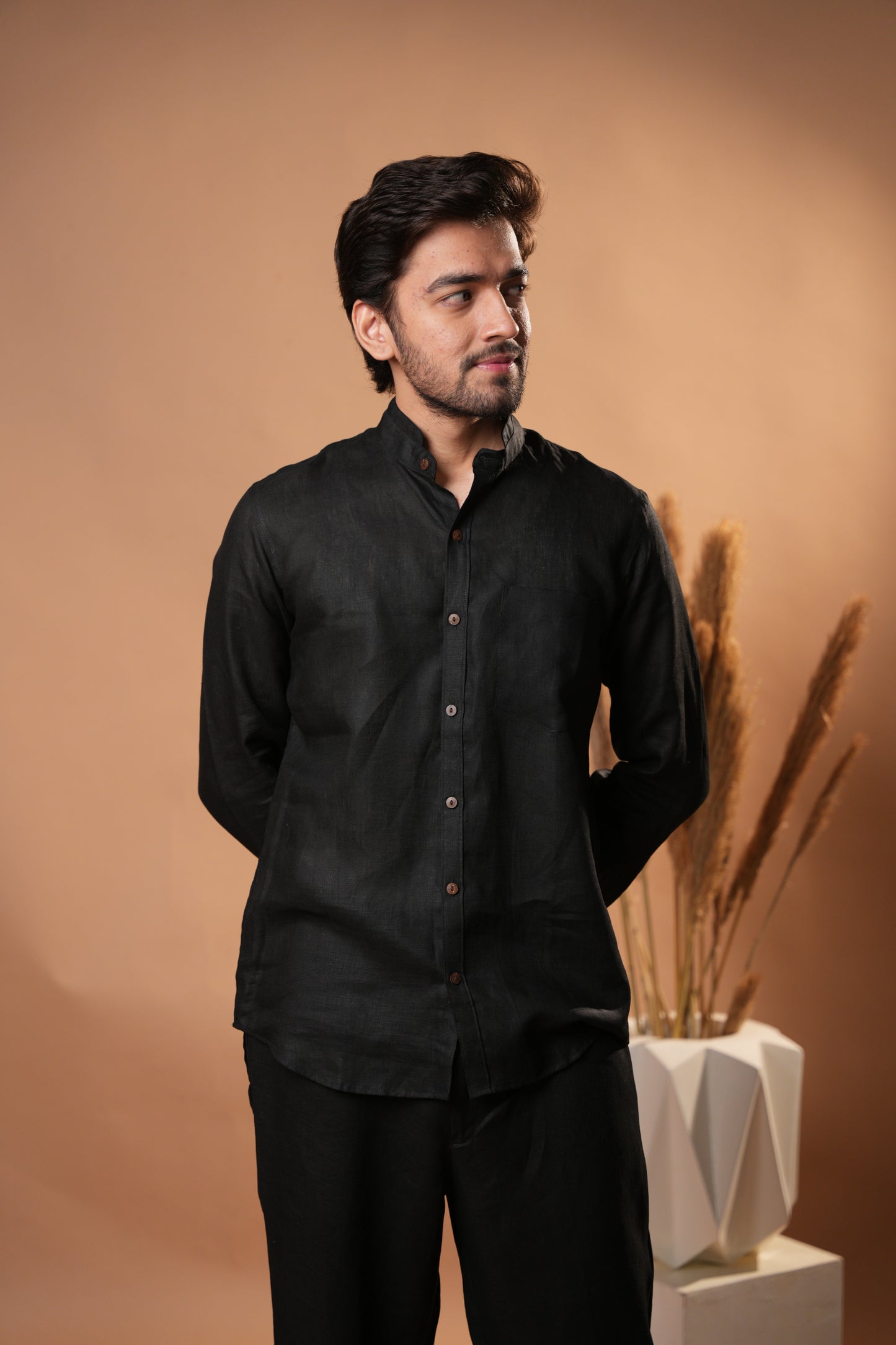 Double Stand Collar Shirt - Midnight Black