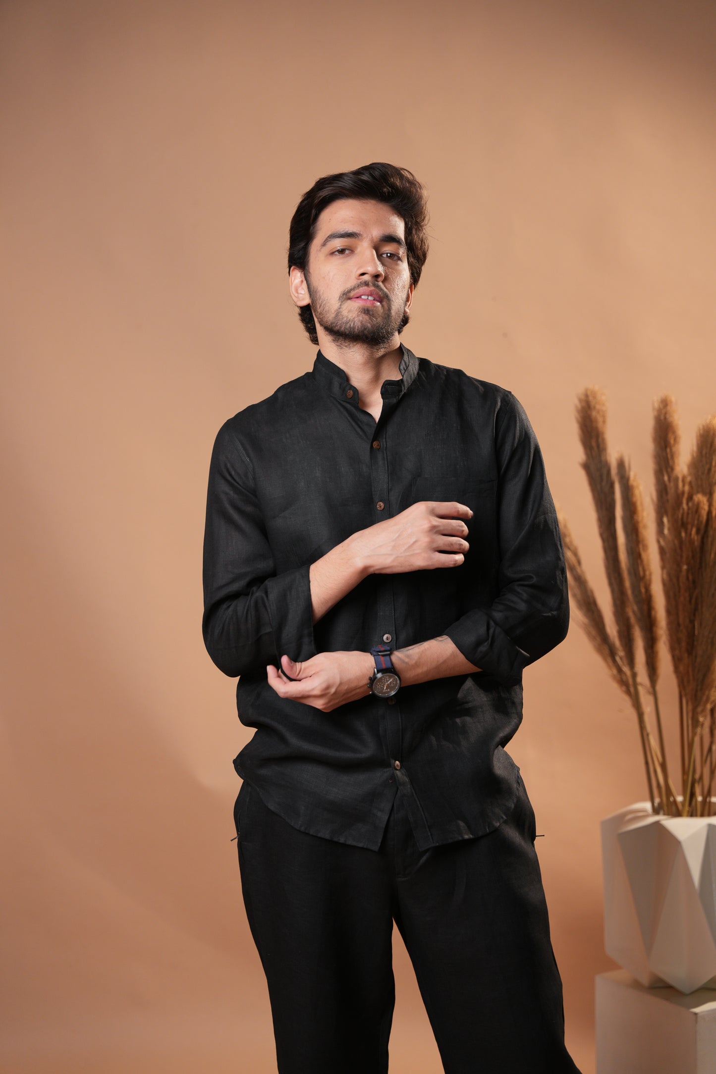 Double Stand Collar Shirt - Midnight Black