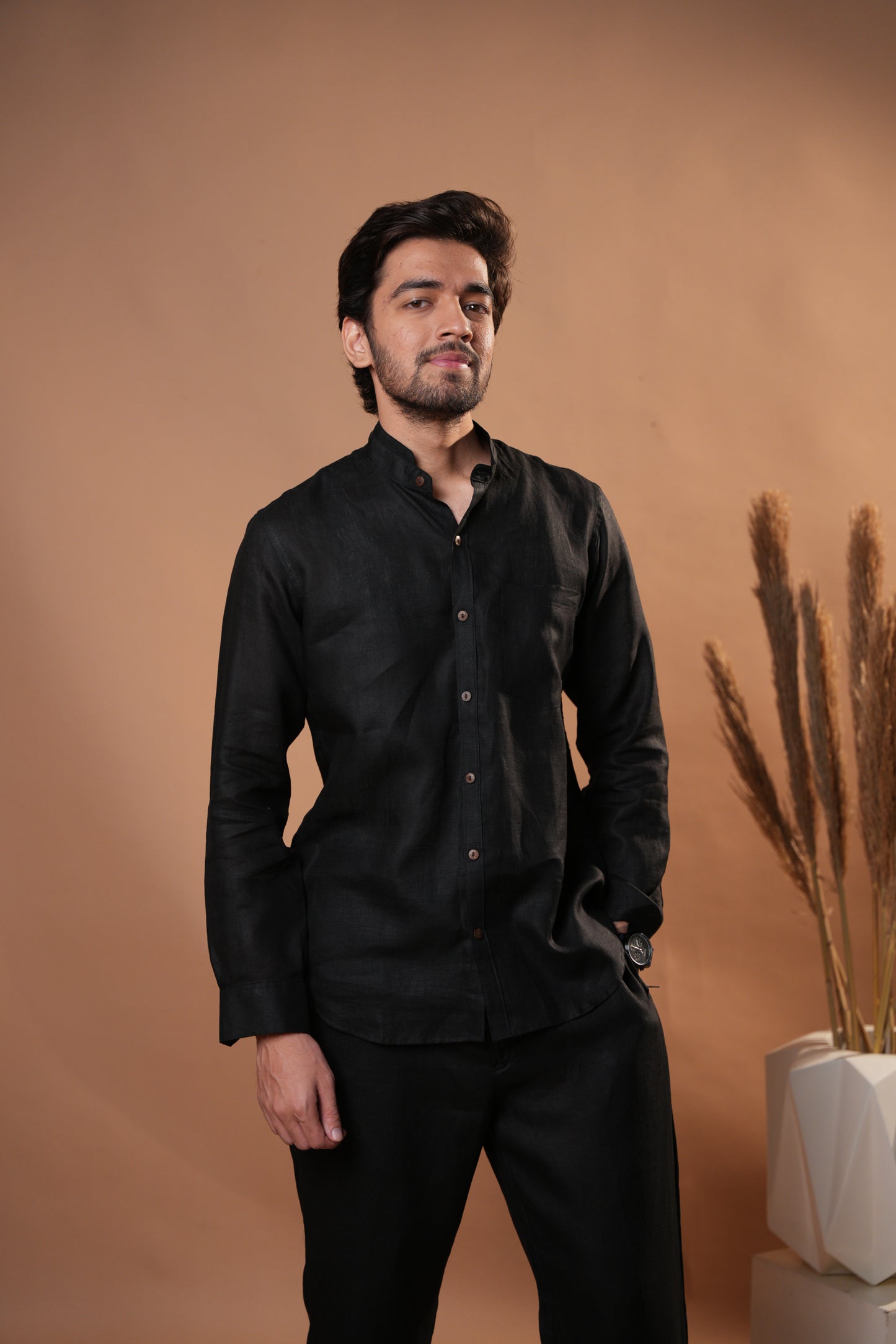 Double Stand Collar Shirt - Midnight Black