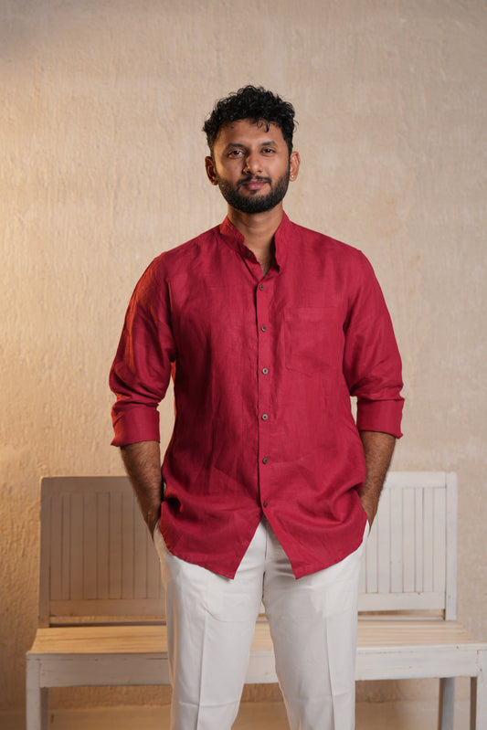 Double Stand Collar Shirt - Cherry Red