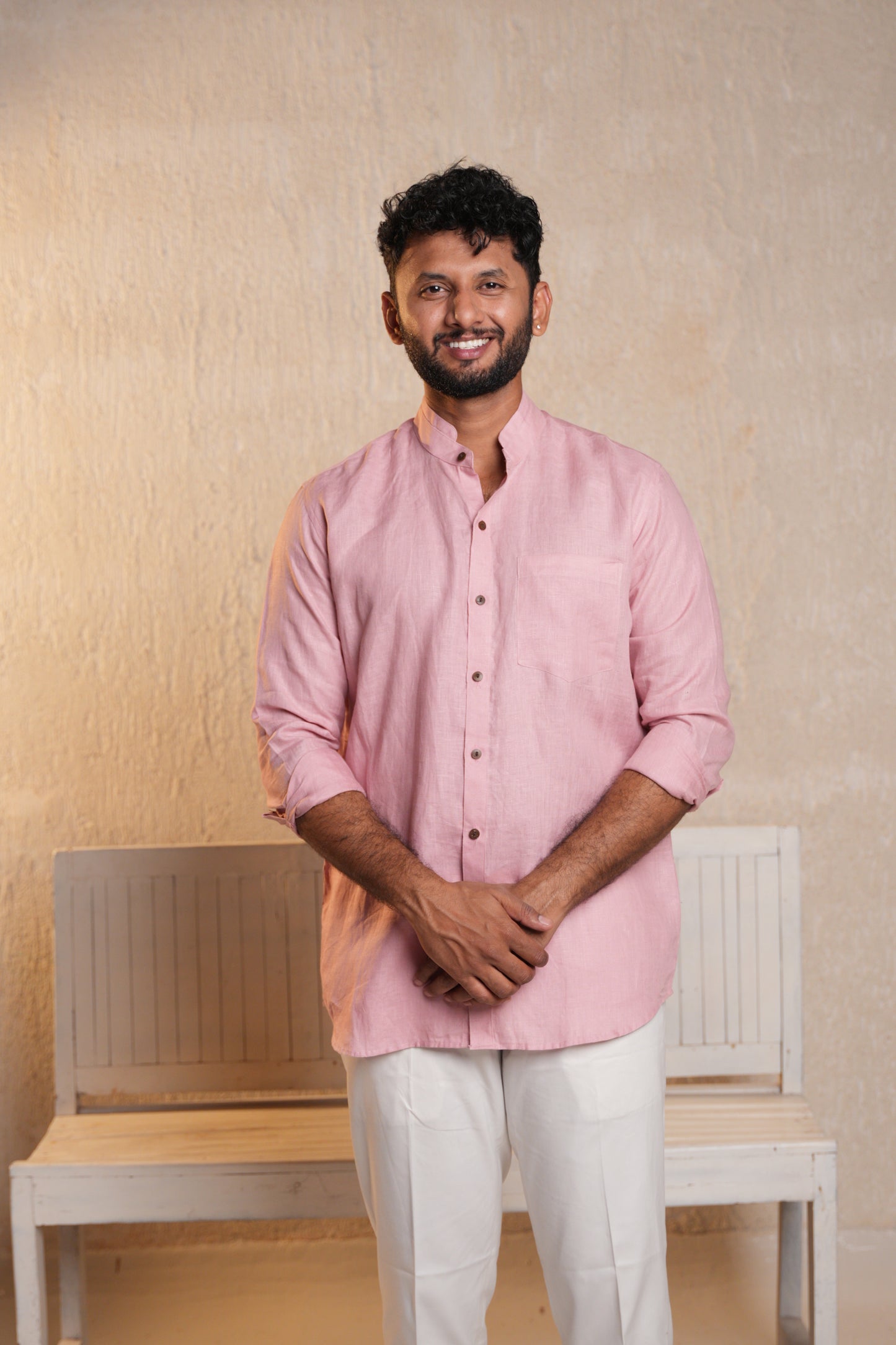 Double Stand Collar Shirt - Soft Pink