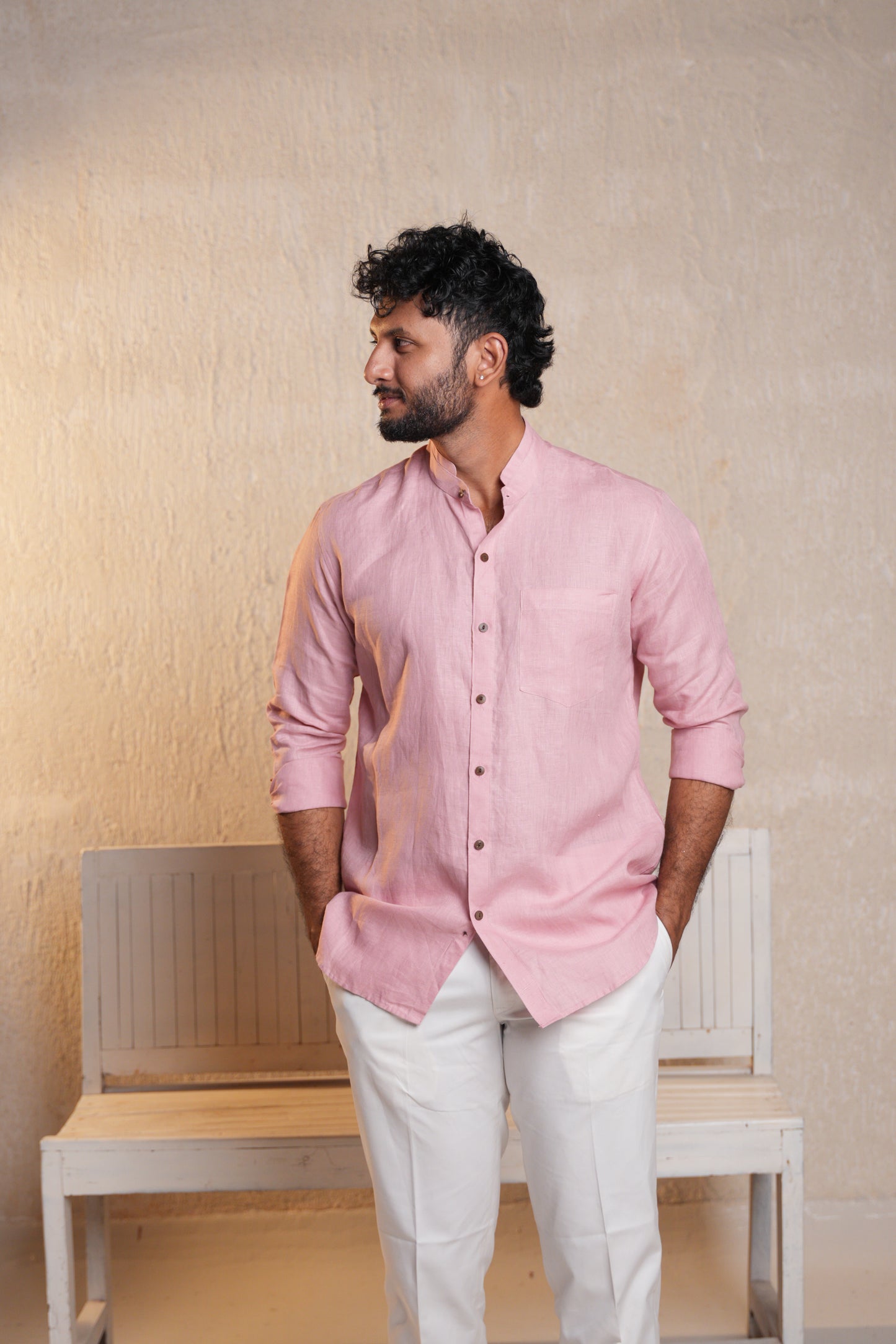 Double Stand Collar Shirt - Soft Pink