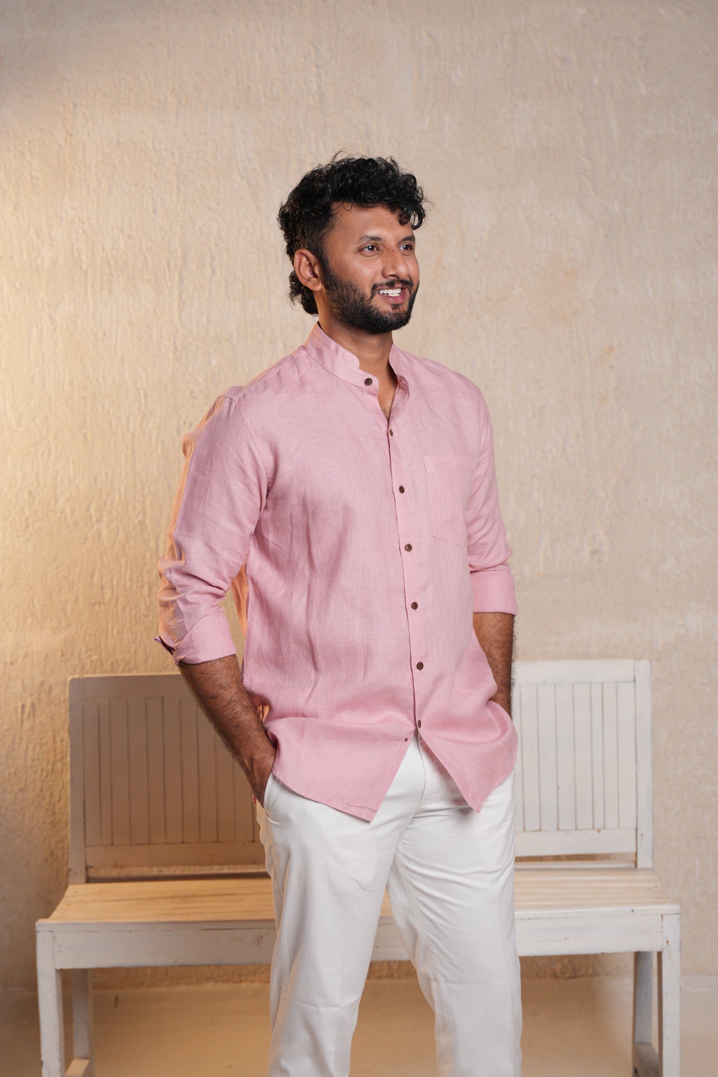 Double Stand Collar Shirt - Soft Pink