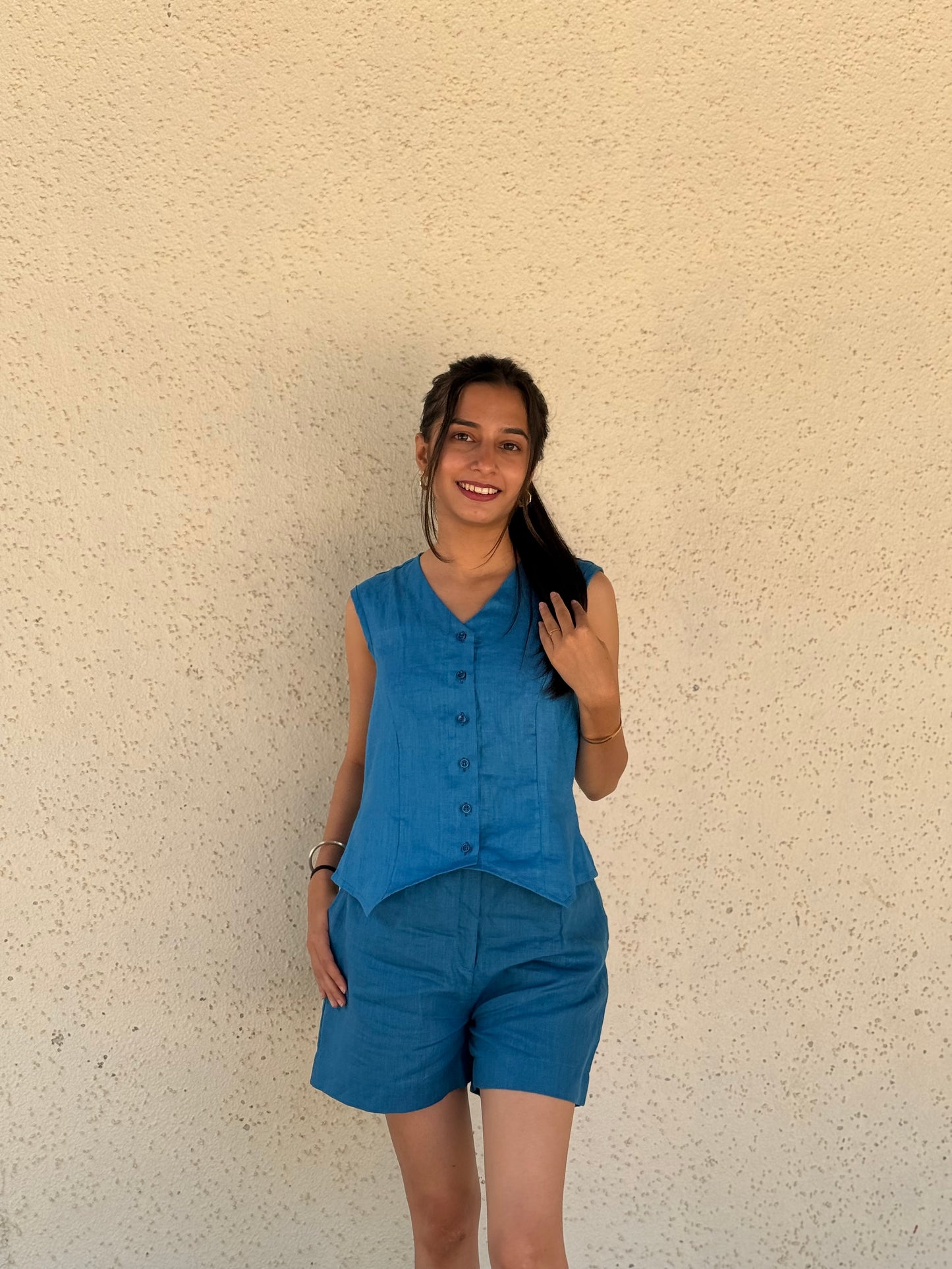Linen Short Co-ord Set - Blue
