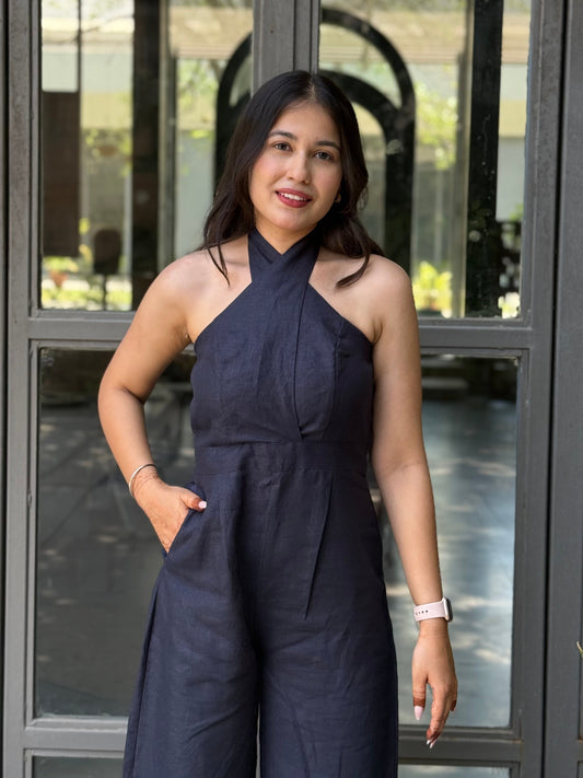 Halterneck Jumpsuit – Navy Blue